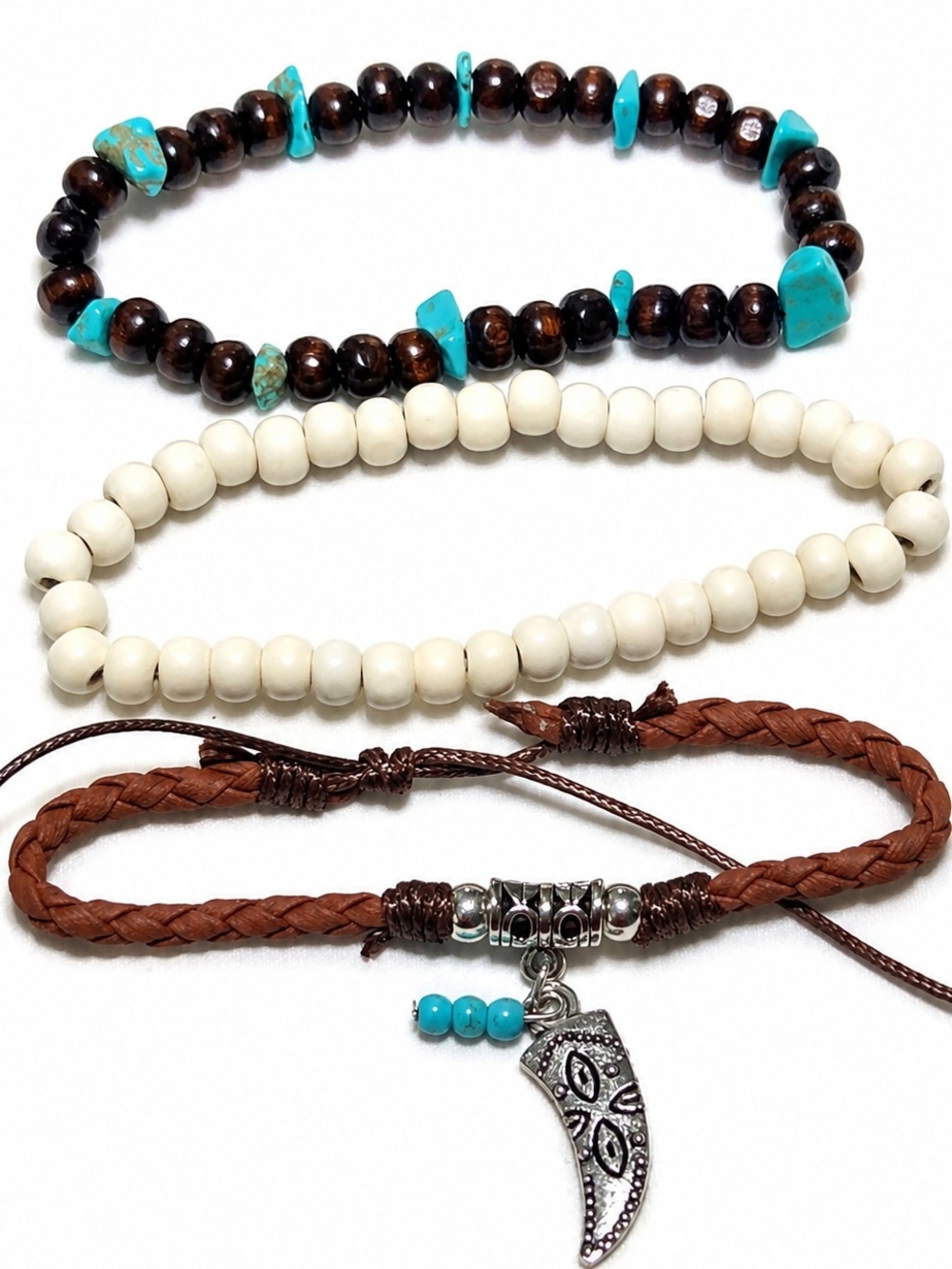 3-Piece Boho Bracelet Stack | Turquoise, Wood & Braided Charm Bracelets $28